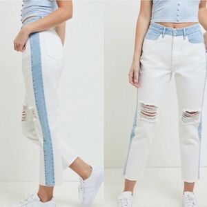 PacSun Two-Tone Freeze Pop Destructed Mom Jeans, Slim Straight Fit, Sz 26, EUC!